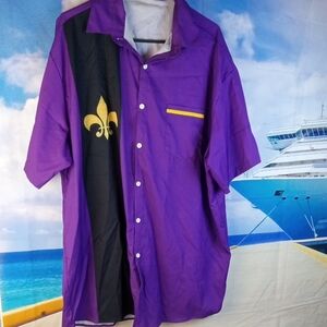 🌼 Mardi Gras Costume Purple Bowling Shirt and Sequin Hat